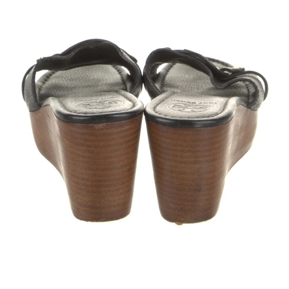 TORY BURCH Patti 3 Wedge Platform Sandal Tumbled Leather Black Luxury Designer - Picture 3 of 8